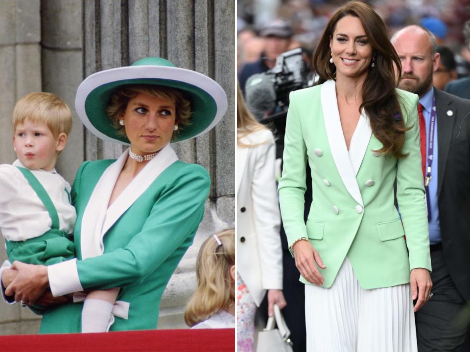 Princess Diana in 1988 (left) and Kate Middleton in 2023 (right).