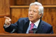 Owner of the New England Patriots Robert Kraft testifies during the murder trial of former New England Patriots tight end Aaron Hernandez at Bristol County Superior Court in Fall River, Massachusetts, March 31, 2015. REUTERS/Aram Boghosian/Pool