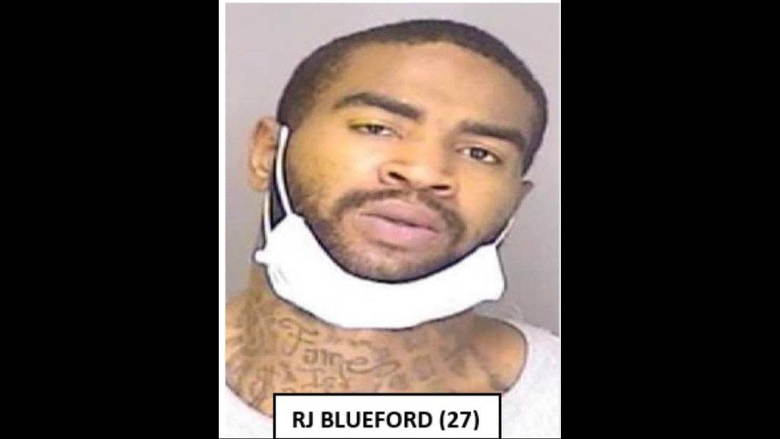 Authorities are looking for a man identified as RJ Blueford, who is accused of kidnapping a woman identified as Destiny Gregory, following an altercation at a Merced residence on Sunday, according to the Merced Police Department. Police said Blueford has a warrant for his arrest on numerous charges. Image courtesy of Merced Police Department.