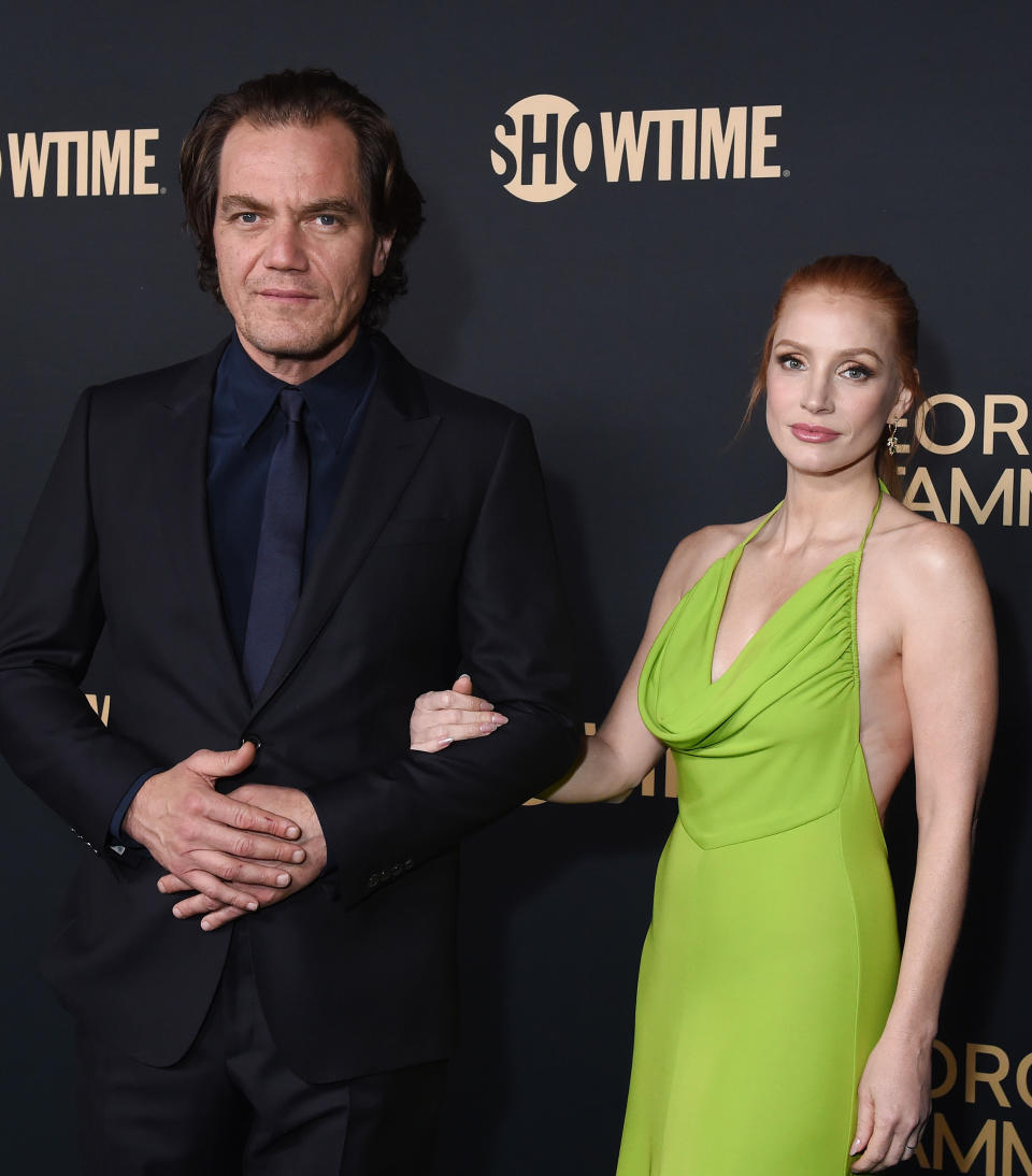 Michael Shannon and Jessica Chastain at the premiere of Showtime's "George & Tammy" held at Goya Studios on November 21, 2022 in Los Angeles, California.