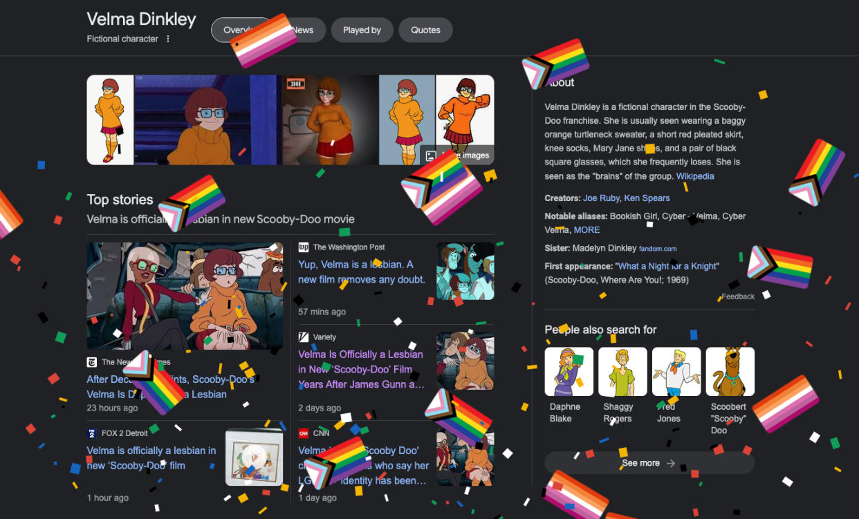 Image: A screenshot of confetti and LGBTQ flags after searching 