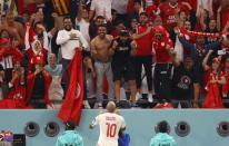 Foto del miércoles del futbolista de Túnez Wahbi Khazri celebrando tras marcar ante Francia