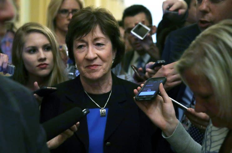 Sen. Susan Collins, R-Maine, is surrounded by members of the media after she viewed the details of a new health care bill July 13, 2017, at the Capitol in Washington, D.C. (Photo: Alex Wong/Getty Images)