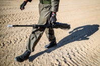 <p>A serviceman after an individual race in Stage 1 of the Tank Biathlon Contest at the 2018 International Army Games at Alabino Firing Range, Moscow region, Russia on July 31, 2018. (Photo: Sergei Bobylev/TASS via Getty Images) </p>