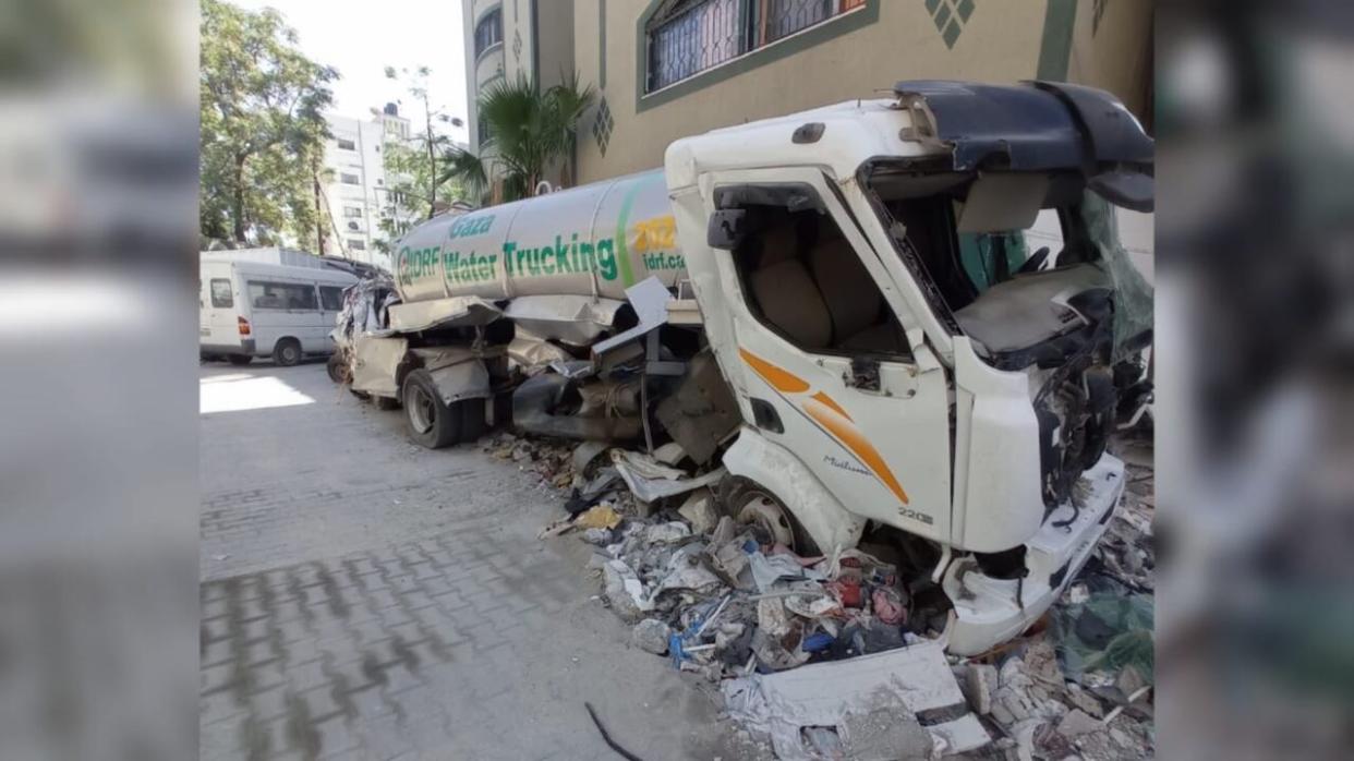 The International Development and Relief Foundation, a Toronto-based registered non-profit, says its primary water aid truck was bombed in northern Gaza in the early hours of Wednesday morning, and is calling on the Canadian government to investigate. (Submitted by IDRF - image credit)