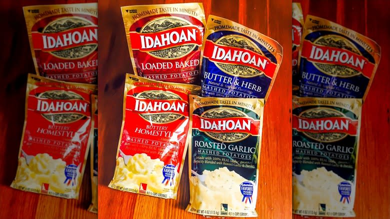 packs of Idahoan mashed potatoes