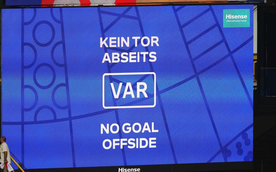 VAR screen shows no goal