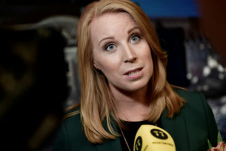 FILE PHOTO: Annie Loof of the Centre Party after a party leader debate in SVT, Swedish national public TV broadcaster, in Stockholm, Sweden September 7, 2018. TT News Agency/Stina Stjernkvist via REUTERS/File Photo.