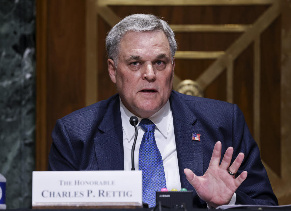 WASHINGTON, DC - JUNE 08: Internal Revenue Service (IRS) Commissioner Charles Rettig testifies during a Senate Finance Committee hearing June 8, 2021 on Capitol Hill in Washington, D.C. The committee is hearing testimony on the IRS budget request for 2022. (Photo by Evelyn Hockstein-Pool/Getty Images)