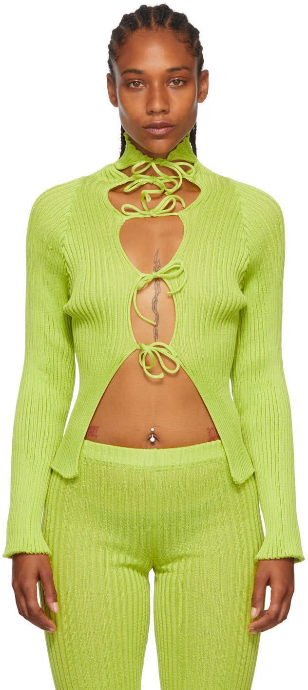 2) Green Nylon & Cotton Cardigan