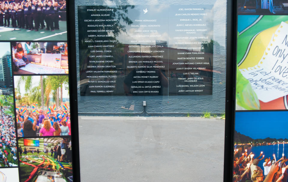 The names of the victims are displayed behind a glass panel at the Pulse memorial.&nbsp;