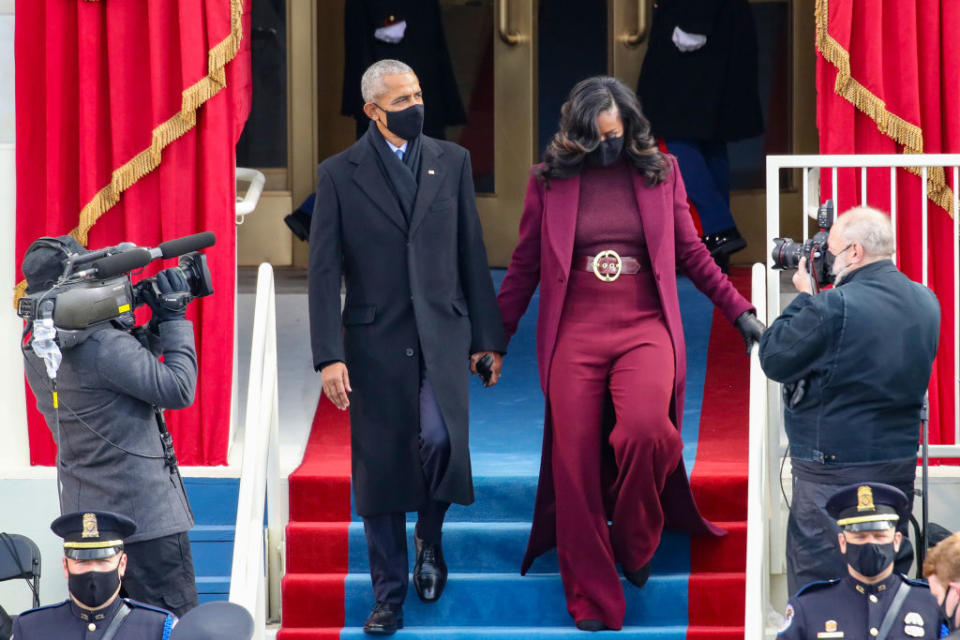 Barack Obama and Michelle Obama arrived at the Inauguration on Jan. 20, 2021 in Washington, D.C.<span class="copyright">Getty Images—2021 Getty Images</span>