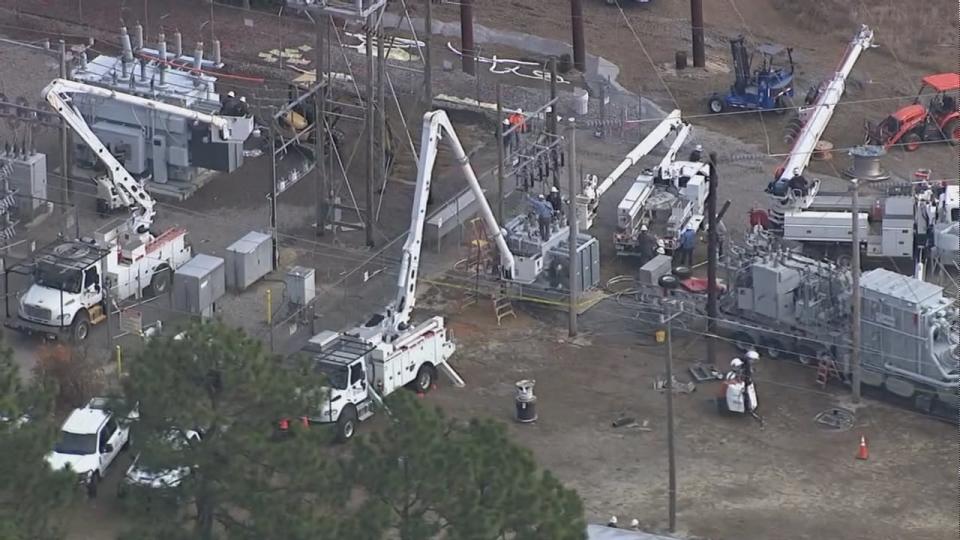 Two power substations in a North Carolina county were damaged by gunfire in what is being investigated as a criminal act, causing damage that could take days to repair and leaving tens of thousands of people without electricity, authorities said.