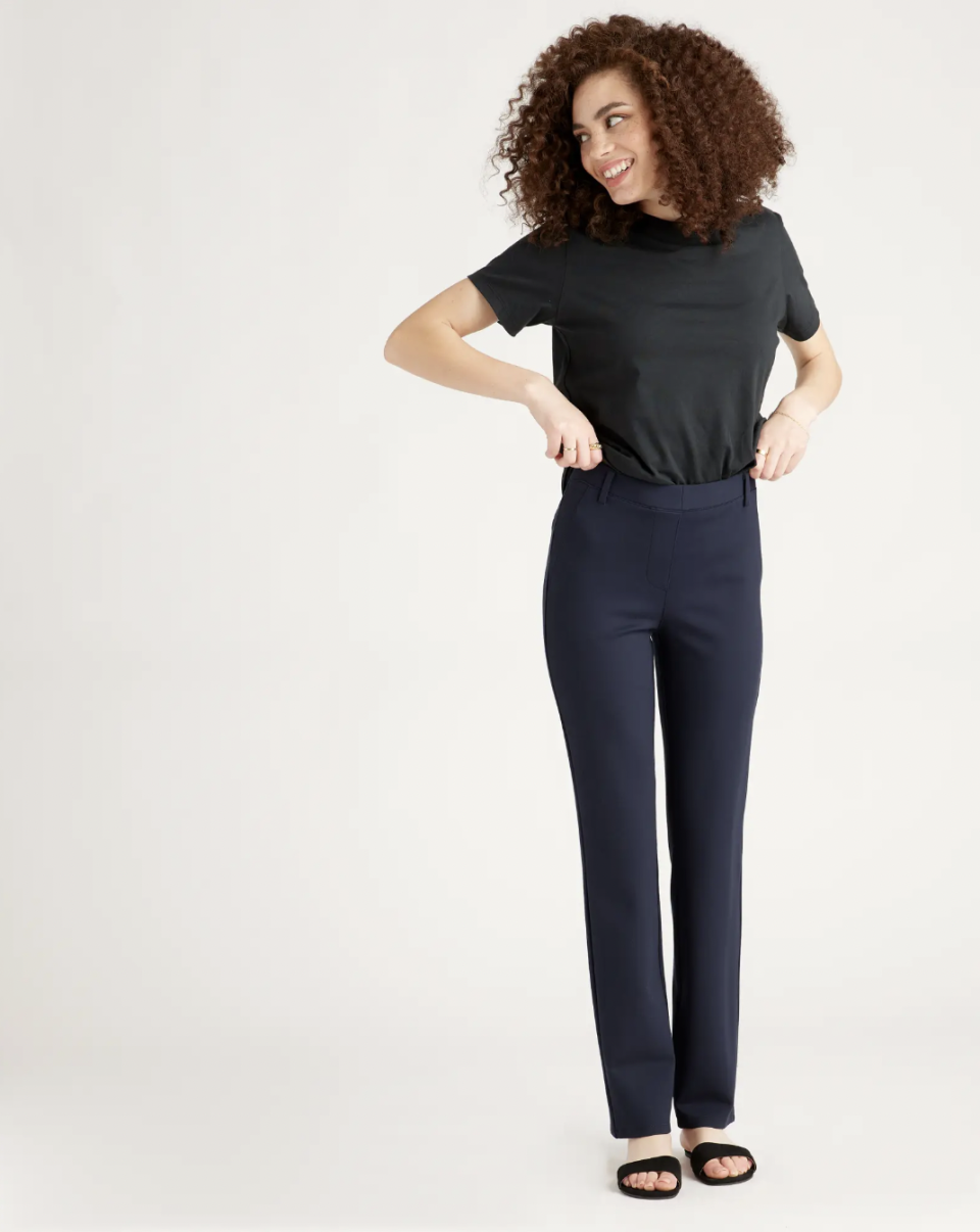 <p><a href="https://go.redirectingat.com?id=74968X1596630&url=https%3A%2F%2Fwww.quince.com%2Fwomen%2Fultra-stretch-ponte-straight-leg-pant%3Fcolor%3Dnavy%26g_acctid%3D978-058-8398%26g_adtype%3Dpla%26g_campaignid%3D20656732069%26g_ifproduct%3Dproduct%26g_merchantid%3D128669708%26g_network%3Dx%26g_productchannel%3Donline%26g_productid%3D39932582133930%26gad_source%3D1%26gclid%3DEAIaIQobChMI3cG7tsrHhQMV3V5HAR3dfwYqEAQYDCABEgL8ZfD_BwE&sref=https%3A%2F%2Fwww.cosmopolitan.com%2Fstyle-beauty%2Ffashion%2Fg60500849%2Fbest-travel-pants-for-women%2F" rel="nofollow noopener" target="_blank" data-ylk="slk:Shop Now;elm:context_link;itc:0;sec:content-canvas" class="link ">Shop Now</a></p><p>Ultra-Stretch Ponte Straight Leg Pant</p><p>$39.90</p>