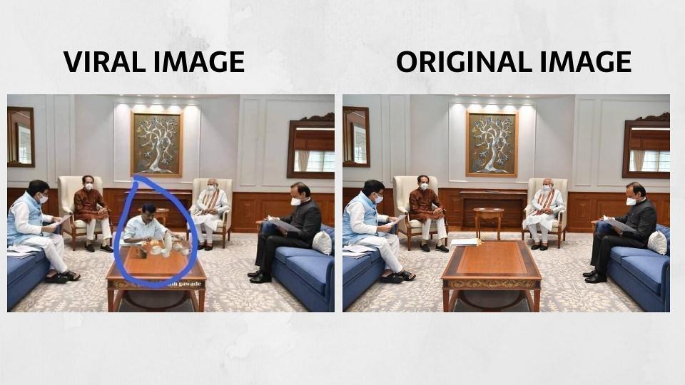 The viral image (L) and the photo posted from the official Twitter handle of Maharashtra CMO (R).