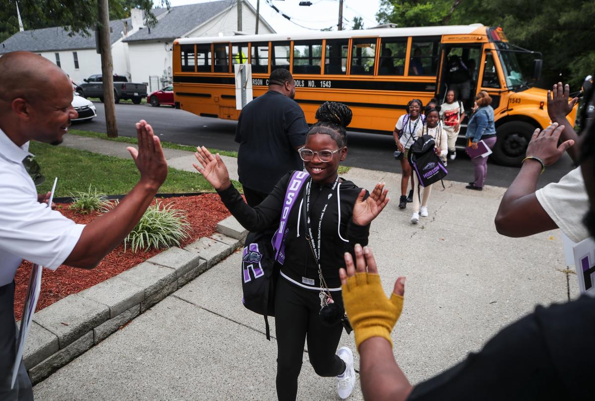 JCPS students went back to school Wednesday with bus stop, start time