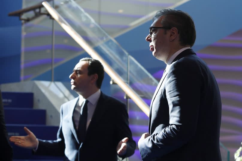 Serbia's President Aleksandar Vucic and Kosovo's Prime Minister Albin Kurti pictured during the Western Balkans leaders meeting in Skopje, January 2024