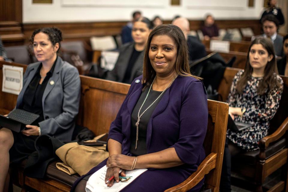 New York Attorney General Letitia James sits in the courtroom during the civil fraud trial of former President Donald Trump on 3 November 2023 (Getty Images)