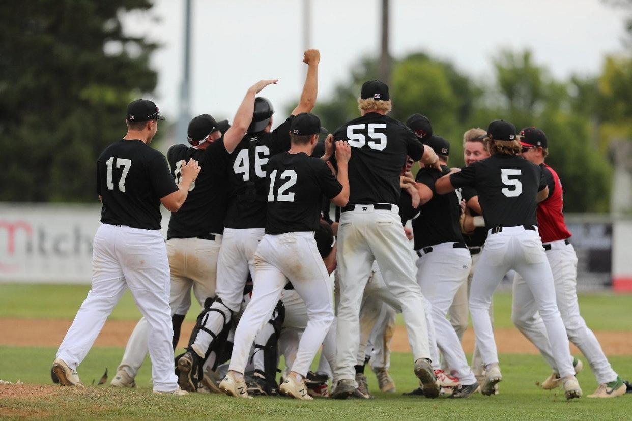 The Sioux Falls Flying Squirrels celebrate their first-ever amateur baseball state championship.