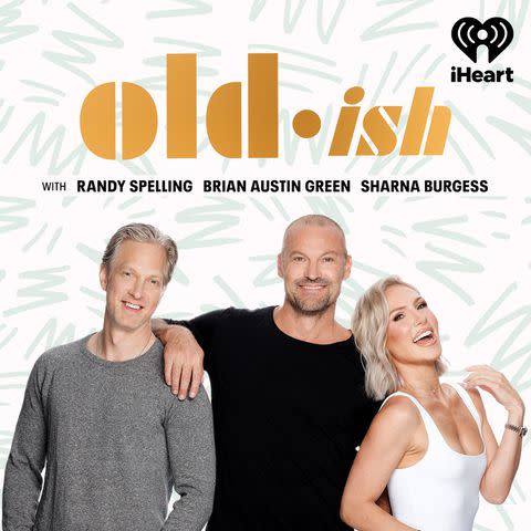 <p>iHeartPodcasts</p> (L-R) Randy Spelling, Brian Austin Green and Sharna Burgess are pictured on the cover art for their new iHeartRadio podcast, 'Old-ish'.