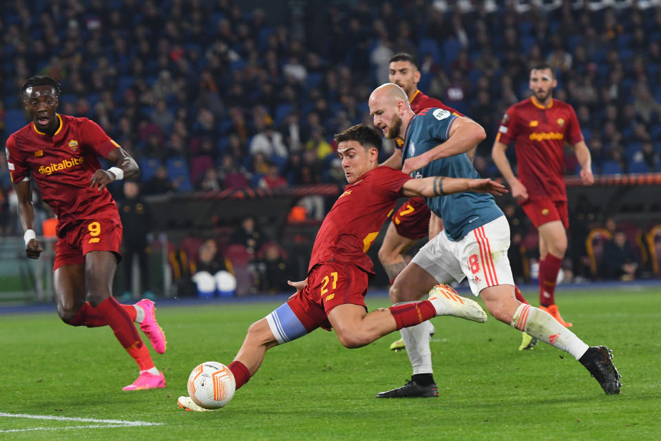 ROME, ITALY - APRIL 20: Paulo Dybala (21) of AS Roma in action during the UEFA Europa League Quarter-Final second leg match between AS Roma and Feyenoord at Stadio Olimpico on April 20, 2023 in Rome, Italy. (Photo by Claudio Pasquazi/Anadolu Agency via Getty Images)