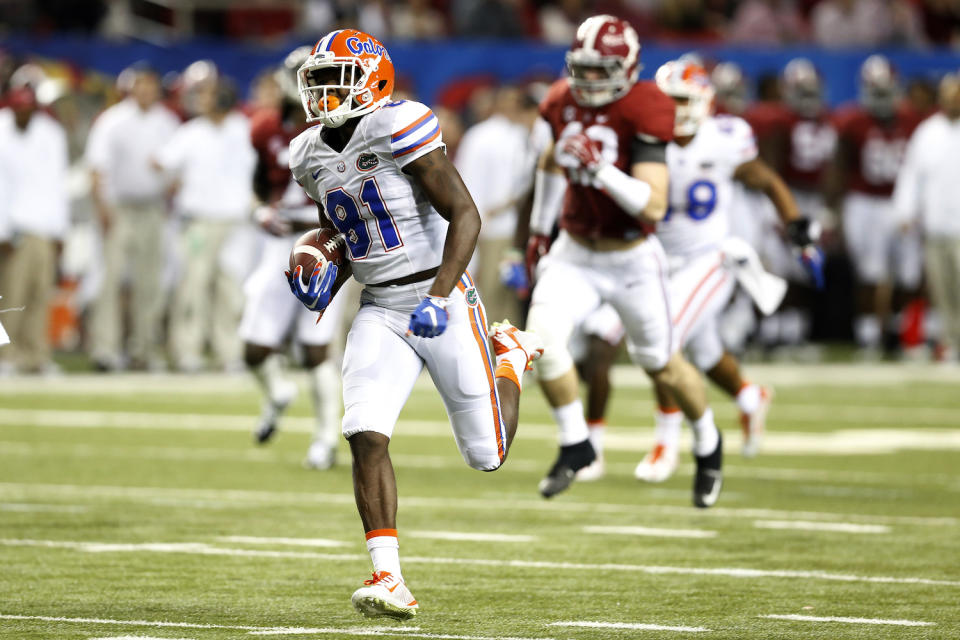 ATLANTA, GA - DECEMBER 5: Antonio Callaway #81 of the Florida Gators returns a punt for a second quarter touchdown against the Alabama Crimson Tide during the SEC Championship at the Georgia Dome on December 5, 2015 in Atlanta, Georgia. (Photo by Mike Zarrilli/Getty Images)