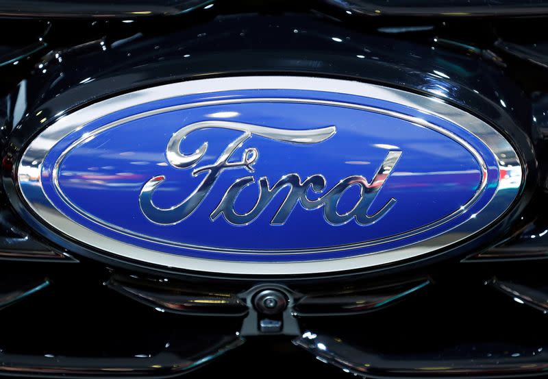 The corporate logo of Ford is seen at Brussels Motor Show