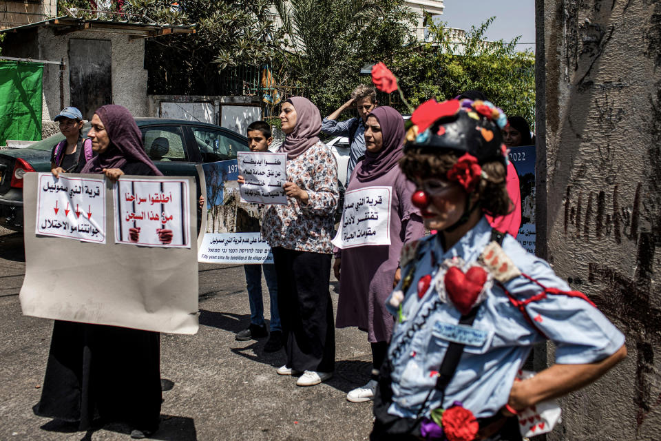 Palestinians take part in a demonstration amid the right-wing politician Itamar Ben-Gvir visiting Al-Nabi Samuel village north of Jerusalem, on Sept. 2.<span class="copyright">Ilia Yefimovich—picture-alliance/dpa/AP</span>