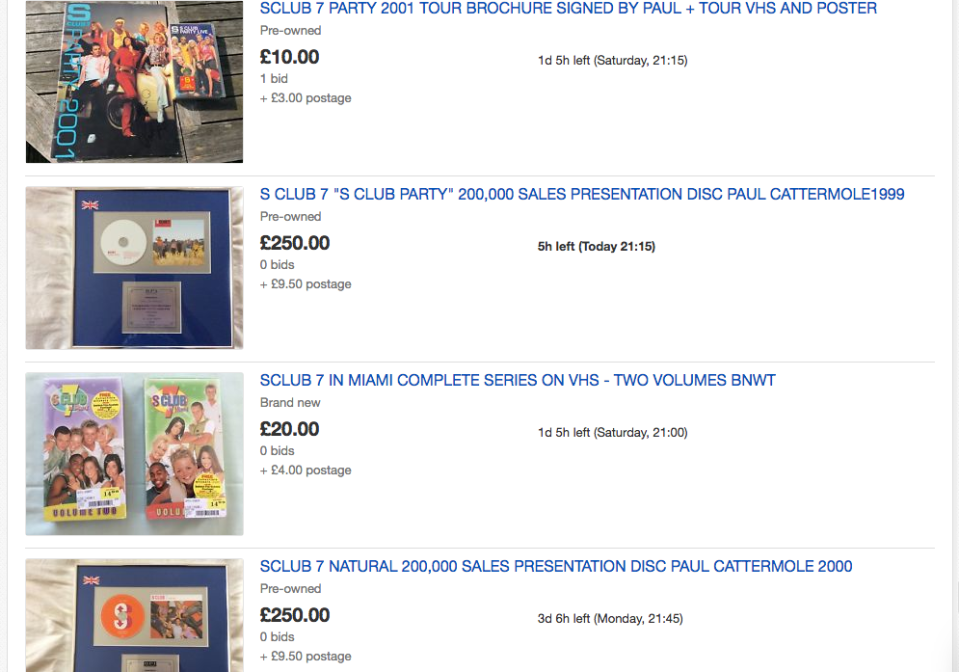 Paul is selling S Club 7 memorabilia on eBay