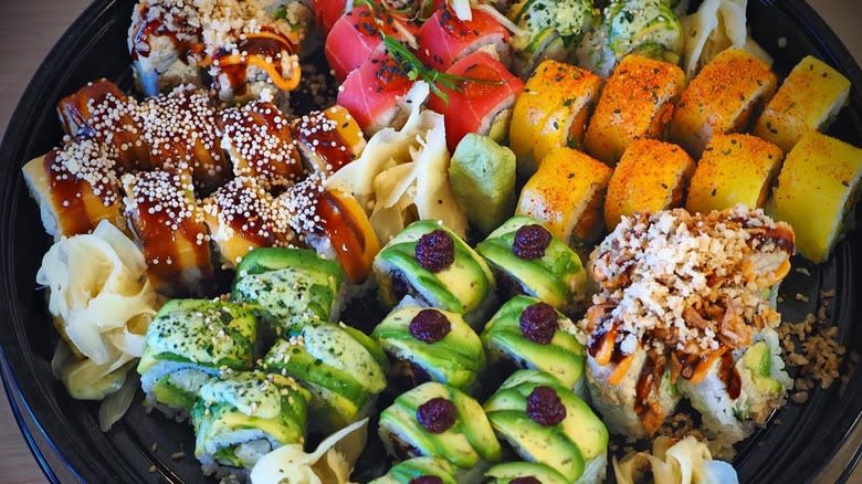 Various plant-based sushi rolls