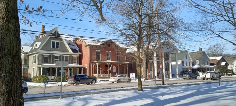 A cold but sunny winter day in Honesdale, showing the 900 block of Church Street from Central Park, in January 2024.