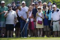 Xander Schauffele hits from the rough on the second hole during the final round of the Travelers Championship golf tournament at TPC River Highlands, Sunday, June 26, 2022, in Cromwell, Conn. (AP Photo/Seth Wenig)