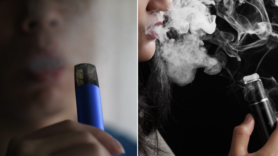 Young man (left) and young woman using e-vaporiser or vape (Photos: Getty Images)