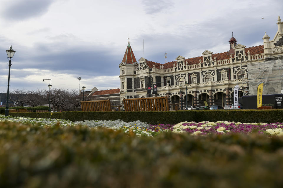 Dunedin's Anzac Square in central Dunedin, Wednesday, July 19, 2023. Women's World Cup host city Dunedin, at latitude of 45.88 degrees South is the southernmost city to ever host a World Cup tournament, men's or women's. (AP Photo/Matthew Gelhard)