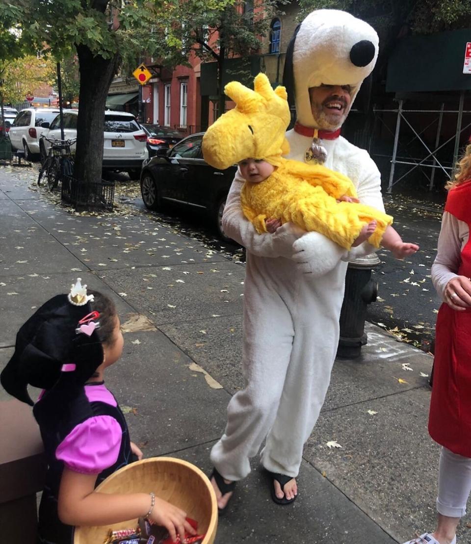 Ben's first <a href="https://people.com/parents/halloween-2019-celebrity-kids-costumes/" rel="nofollow noopener" target="_blank" data-ylk="slk:Halloween;elm:context_link;itc:0;sec:content-canvas" class="link ">Halloween</a> was a success! The 9-month-old dressed up as Woodstock and Dad went as his trusty friend Snoopy.