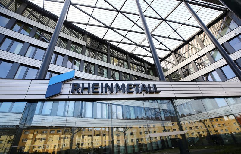 FILE PHOTO: The logo of German defence and automotive group Rheinmetall AG is pictured at the company's headquarters in Duesseldorf