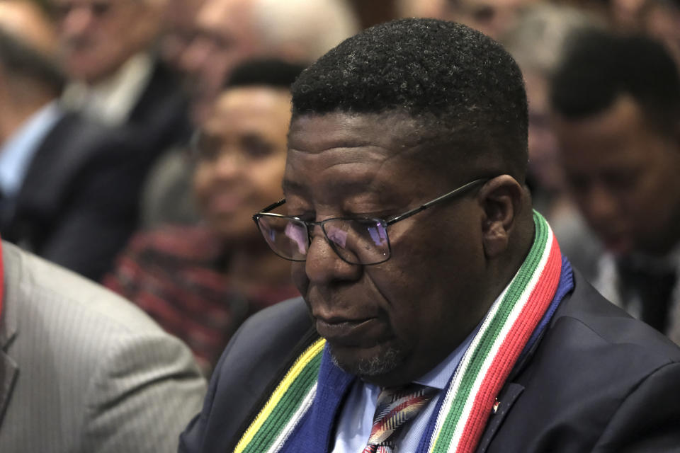 Ambassador of the Republic of South Africa to the Netherlands Vusimuzi Madonsela sits during a hearing at the International Court of Justice in The Hague, Netherlands, Friday, Jan. 12, 2024. The United Nations' top court opened hearings Thursday into South Africa's allegation that Israel's war with Hamas amounts to genocide against Palestinians, a claim that Israel strongly denies. (AP Photo/Patrick Post)