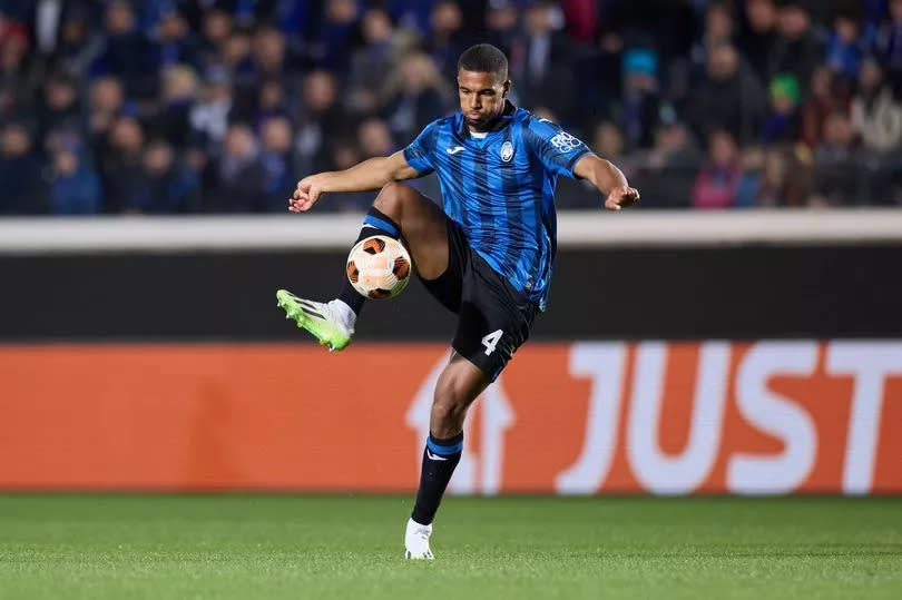 Isak Hien during the UEFA Europa League 2023/24 Quarter-Final second leg match between Atalanta and Liverpool FC .