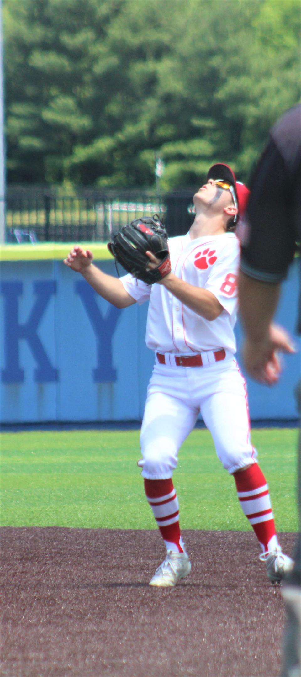 Beechwood's Nazario Pangallo eyes a pop-up at second base as Beechwood fell 1-0 to Russell County in the state quarterfinals of the KHSAA state baseball tournament June 4, 2022, at Kentucky Proud Park, University of Kentucky, Lexington.