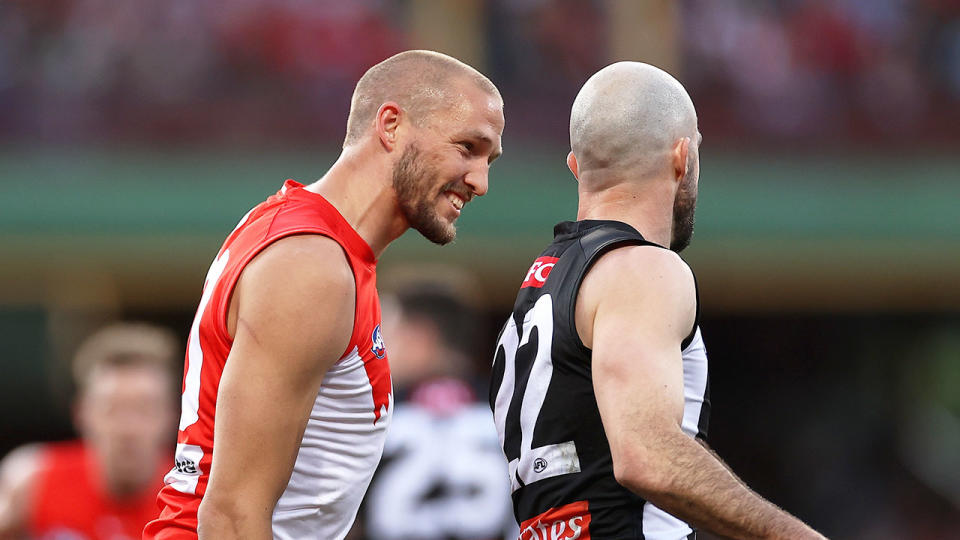 Pictured here, Sydney Swans big man Sam Reid looks on during the AFL preliminary final win over Collingwood.