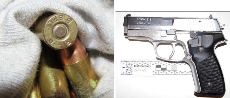 A 9mm self-loading pistol and ammunition in sock (Metropolitan Police)
