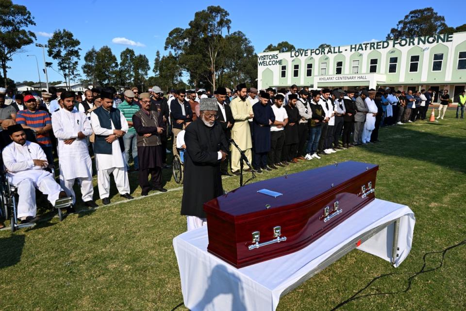 People offer funeral prayers for Faraz Tahir at Baitul Huda mosque in Sydney (Getty)