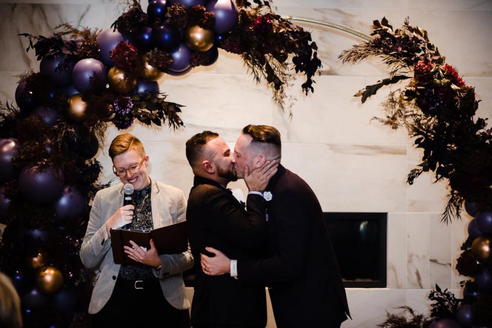 Vancouver author and activist Danny Ramadan (middle), posted this photo with the hashtag #proudboys. He says it's one of his most cherished photos because it's the moment he and his husband were married in 2019.