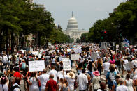 <p>Immigration activists march toward the U.S. Capitol to protest the Trump Administration’s immigration policy in Washington, D.C., June 30, 2018. (Photo: Joshua Roberts/Reuters) </p>