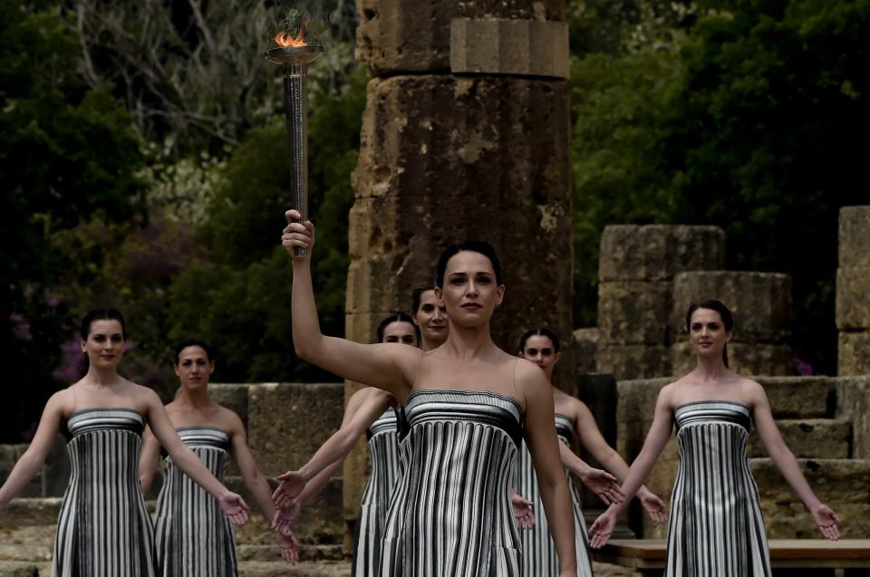 flame lighting ceremony for the Paris 2024 Summer Olympics at the Ancient Olympia archeological site