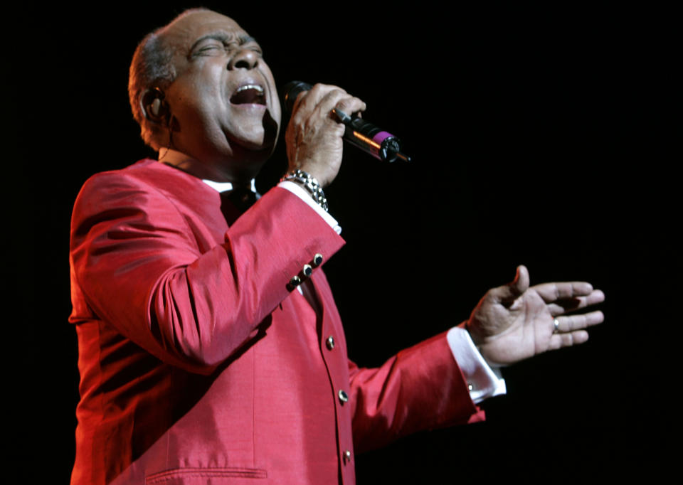 FILE - In this June 20, 2008, file photo, Cheo Feliciano performs at The Theater at Madison Square Garden, in New York. The Puerto Rican salsa legend Feliciano died in a car accident early Thursday April 17, 2014, in the U.S. territory. He was 78. (AP Photo/Frank Franklin II, File)