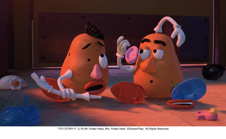 Mr. Potato Head, left, and Mrs. Potato Head in a scene from the animated motion picture "Toy Story 3." Artwork by Disney/Pixar [Via MerlinFTP Drop] Estelle Harris