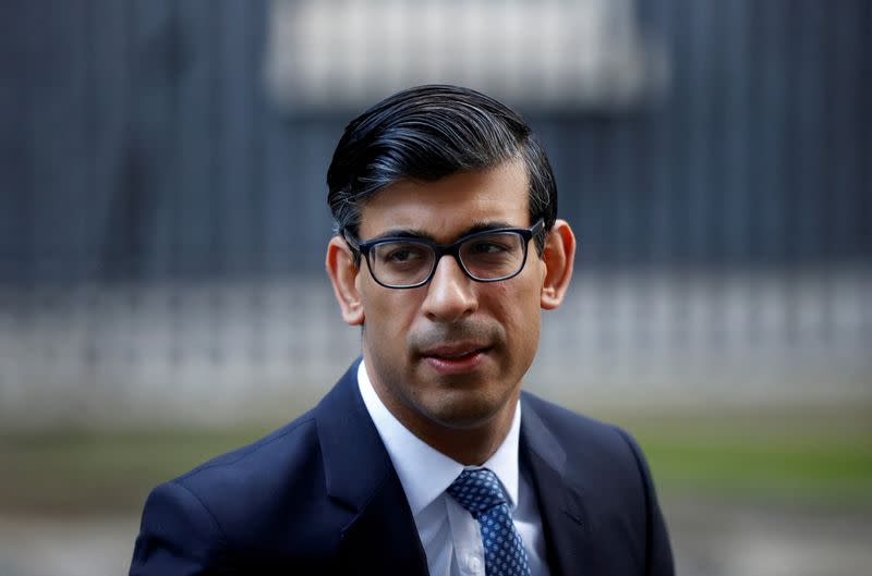 FILE PHOTO: Britain's Chancellor of the Exchequer Rishi Sunak leaves Downing Street, in London