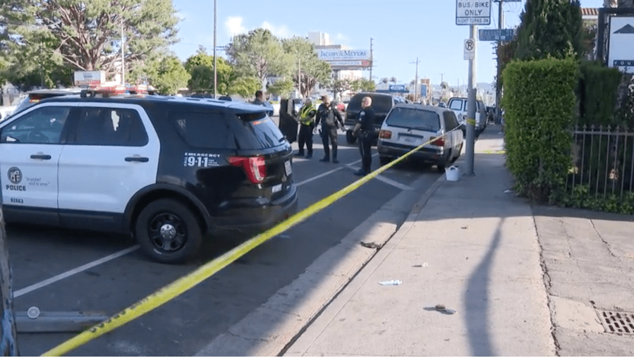 The Los Angeles Police Department is investigating after two pedestrians were struck by a driver in a parking lot in Van Nuys. One of the victims died at the scene. LAPD says an object became lodged between the gas pedal and floorboard, causing the driver to lose control on April 26, 2024. (KTLA)