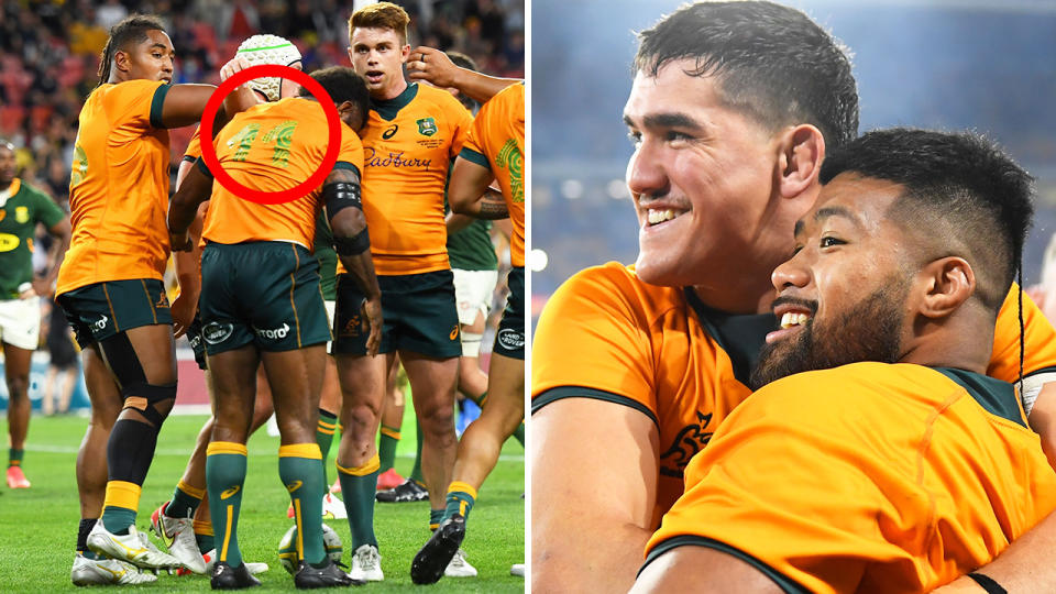 Despite the numbers on the Wallabies' jerseys being almost impossible to read, the Aussies scored their second win over South Africa in as many weeks to leap up the Rugby Championship standings. Pictures: Getty Images